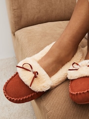 Rust Orange Suede Moccasin Slippers - Image 2 of 7