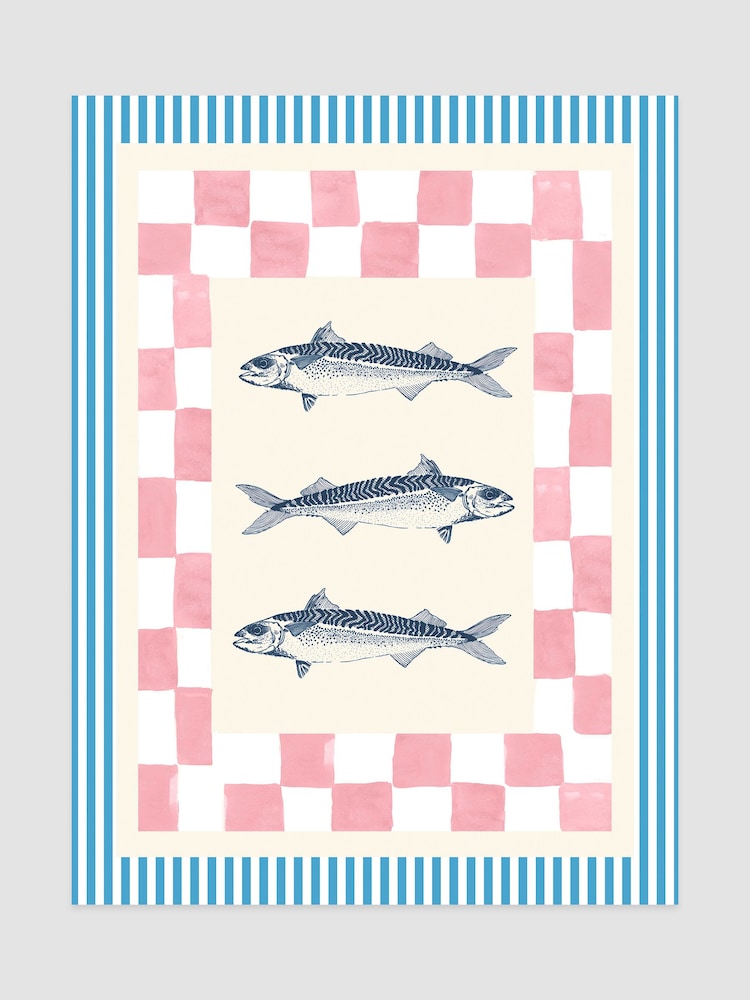 Joules Blue Shoal and Square Print Wall 30 x 40cm Art - Image 1 of 2