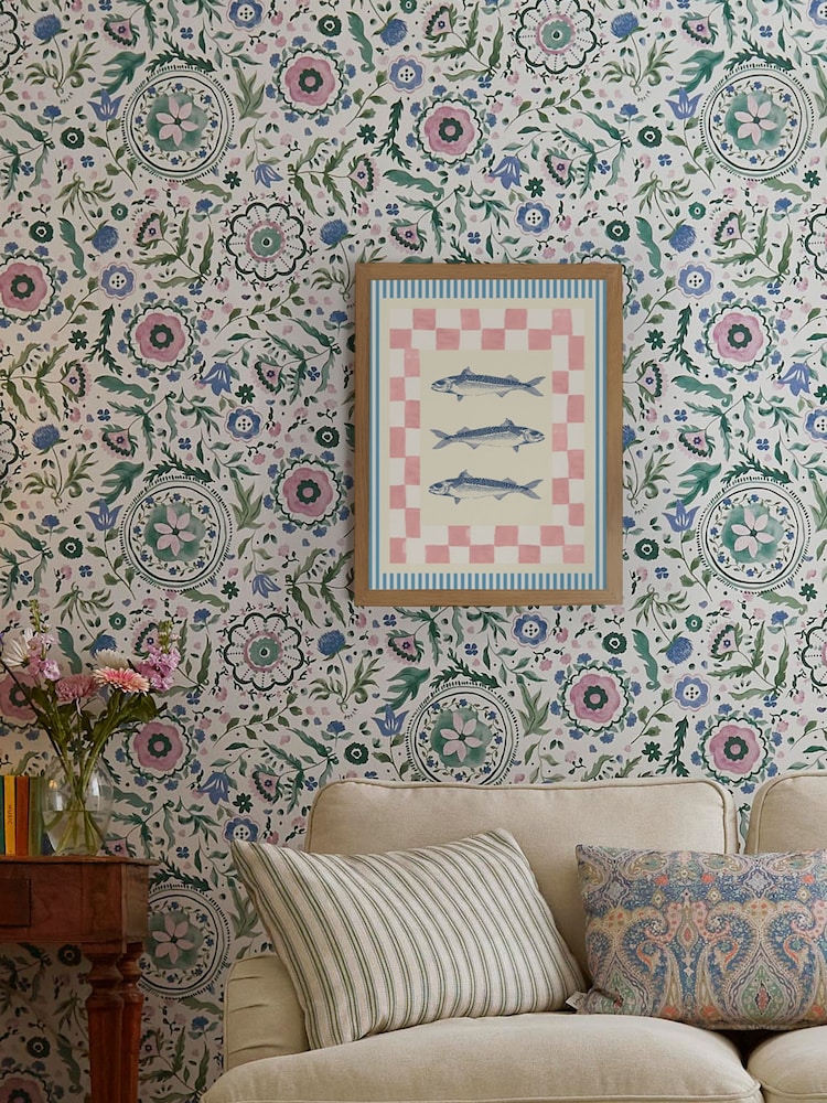 Joules Blue Shoal and Square Print Wall 30 x 40cm Art - Image 2 of 2