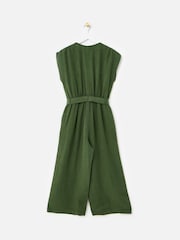 Oliver Bonas Green Dark V-Neck Gathered Shoulder Cropped Jumpsuit - Image 4 of 8