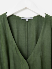 Oliver Bonas Green Dark V-Neck Gathered Shoulder Cropped Jumpsuit - Image 5 of 8
