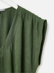 Oliver Bonas Green Dark V-Neck Gathered Shoulder Cropped Jumpsuit - Image 6 of 8