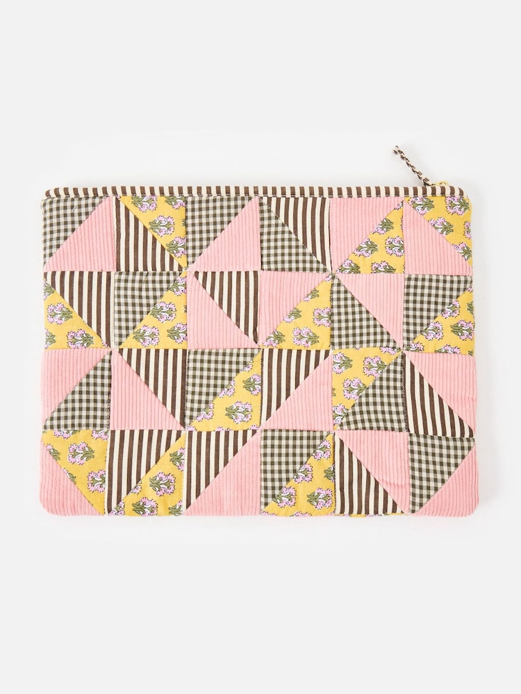 Oliver Bonas Pink Emily Pink & Brown Patchwork Corduroy Laptop Case - Image 2 of 4 Oliver Bonas Pink Emily Pink & Brown Patchwork Corduroy Laptop Case - Image 2 of 4