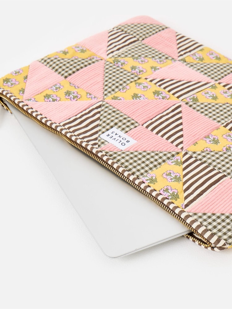 Oliver Bonas Pink Emily Pink & Brown Patchwork Corduroy Laptop Case - Image 4 of 4 Oliver Bonas Pink Emily Pink & Brown Patchwork Corduroy Laptop Case - Image 4 of 4