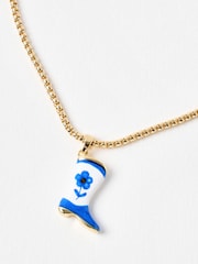 Oliver Bonas Blue Brielle Cowboy Boot Pendant Chain Necklace - Image 1 of 4