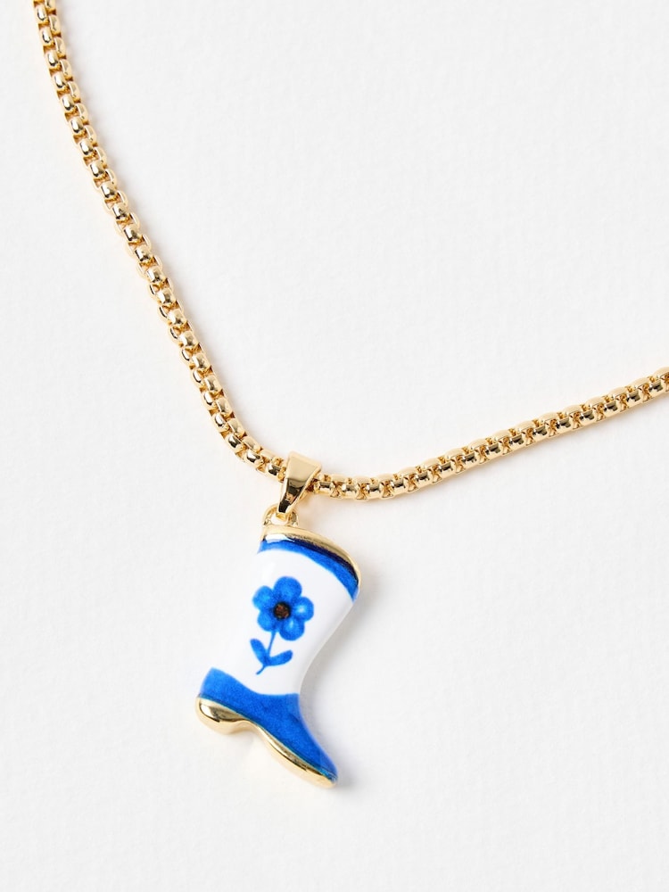 Oliver Bonas Blue Brielle Cowboy Boot Pendant Chain Necklace - Image 1 of 4
