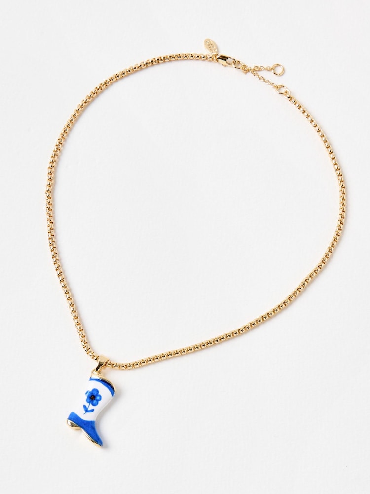 Oliver Bonas Blue Brielle Cowboy Boot Pendant Chain Necklace - Image 2 of 4