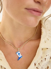 Oliver Bonas Blue Brielle Cowboy Boot Pendant Chain Necklace - Image 4 of 4