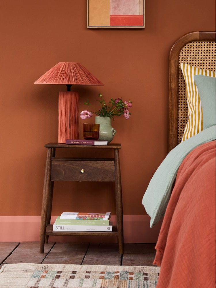 Swoon Mid Brown Auburn Mango Wood 1 Drawer Bedside Table - Image 1 of 6 Swoon Mid Brown Auburn Mango Wood 1 Drawer Bedside Table - Image 1 of 6