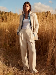 Barbour® Beige Straight Fit Celeste Linen Blend Tailored Trousers - Image 1 of 6
