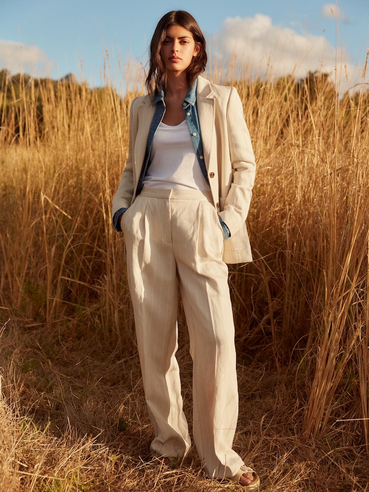 Barbour® Beige Straight Fit Celeste Linen Blend Tailored Trousers - Image 1 of 6