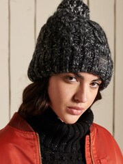 Superdry Black Tweed Cable Beanie Hat - Image 1 of 1