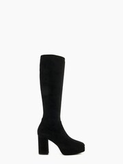 Dune London Black Sassy Stretch Platform Knee-High Boots - Image 1 of 5