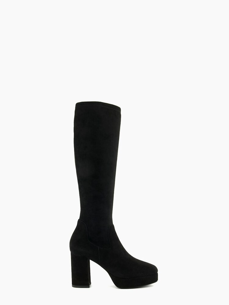 Dune London Black Sassy Stretch Platform Knee-High Boots - Image 1 of 5