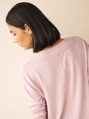 Blush Pink Cosy Lightweight Soft Touch Longline V-Neck Jumper Top - Image 4 of 6