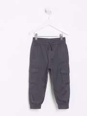 River Island Grey Chrome Boys 100% Cotton Hatch Cargo Trousers - Image 1 of 4