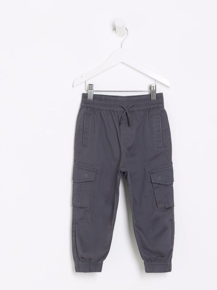 River Island Grey Chrome Boys 100% Cotton Hatch Cargo Trousers - Image 1 of 4