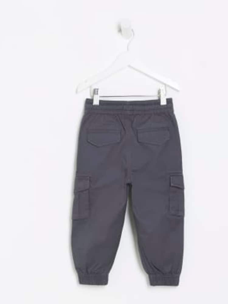 River Island Grey Chrome Boys 100% Cotton Hatch Cargo Trousers - Image 2 of 4