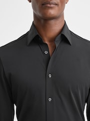 Reiss Black Voyager Regular Fit Travel Shirt - Image 1 of 7