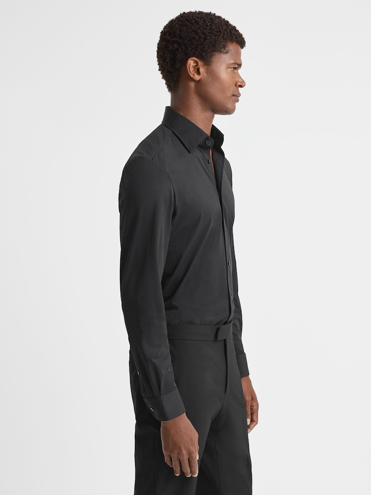 Reiss Black Voyager Regular Fit Travel Shirt - Image 3 of 7