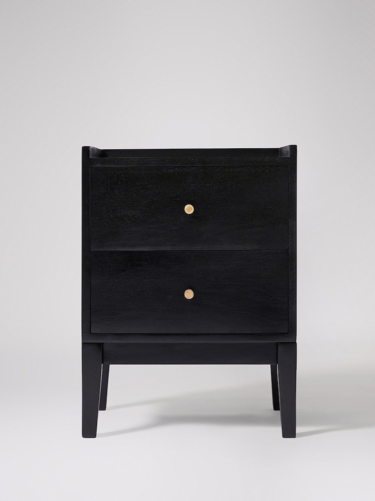 Swoon Black Newham Mango Wood 2 Drawer Bedside Table - Image 2 of 8 Swoon Black Newham Mango Wood 2 Drawer Bedside Table - Image 2 of 8