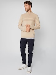 Threadbare Neutral Rib Detail Knitted Quarter Zip Jumper - Image 3 of 4