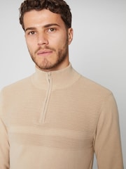 Threadbare Neutral Rib Detail Knitted Quarter Zip Jumper - Image 4 of 4