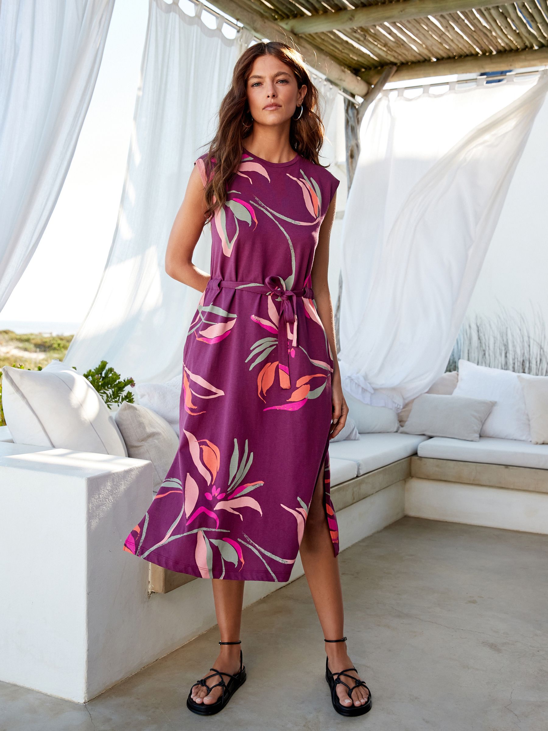 Buy Berry Red Floral Short Sleeve 100% Cotton Belted T-Shirt Midi Summer  Dress from Next Luxembourg