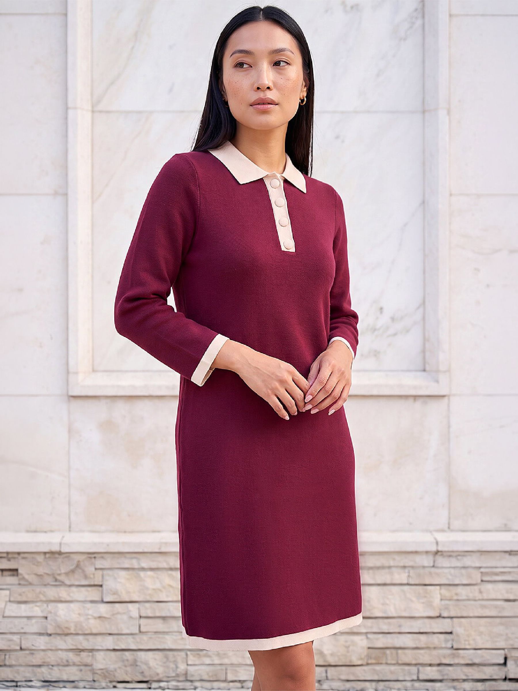 Roman Women's Wine Button Detail Knitted Dress In | : Size 18 - Image 2