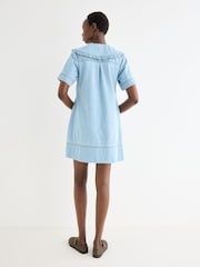 Oliver Bonas Blue Light Frill Sailor Collar Denim Mini Dress - Image 2 of 7