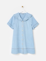 Oliver Bonas Blue Light Frill Sailor Collar Denim Mini Dress - Image 3 of 7