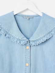 Oliver Bonas Blue Light Frill Sailor Collar Denim Mini Dress - Image 5 of 7