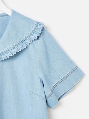Oliver Bonas Blue Light Frill Sailor Collar Denim Mini Dress - Image 6 of 7
