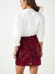 Red Sequin Velvet Mini Skirt - Image 3 of 6