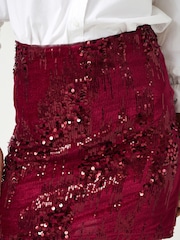 Red Sequin Velvet Mini Skirt - Image 4 of 6