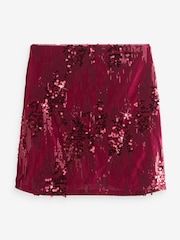 Red Sequin Velvet Mini Skirt - Image 5 of 6