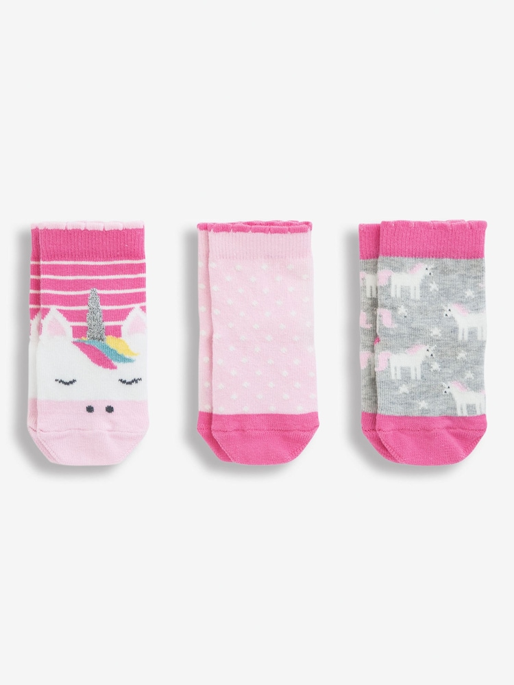 JoJo Maman Bébé Pink 3-Pack Unicorn Socks - Image 1 of 1 JoJo Maman Bébé Pink 3-Pack Unicorn Socks - Image 1 of 1