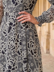 Roman Black Floral Rose Midi Dress - Image 4 of 4