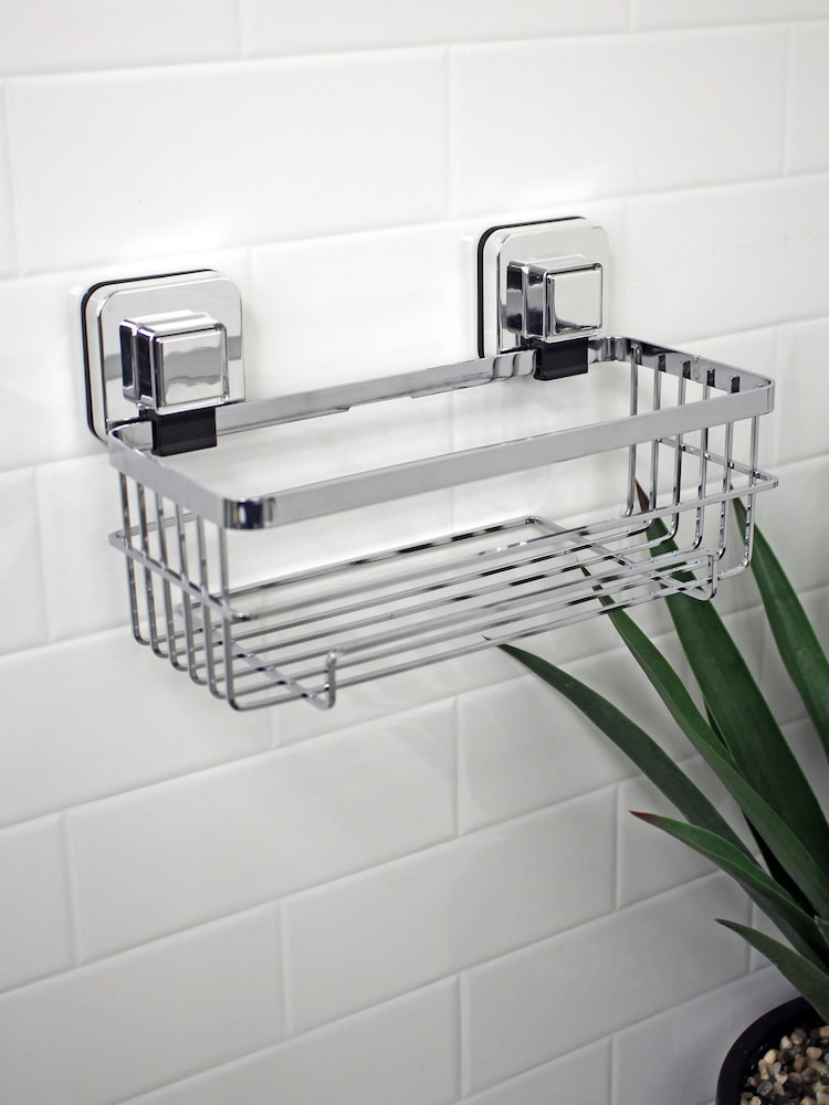 Showerdrape Chrome Suction Wall Mounted Bottle Basket Pushloc - Image 1 of 5