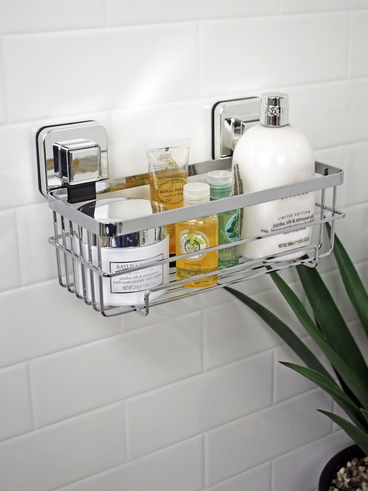 Showerdrape Chrome Suction Wall Mounted Bottle Basket Pushloc - Image 2 of 5