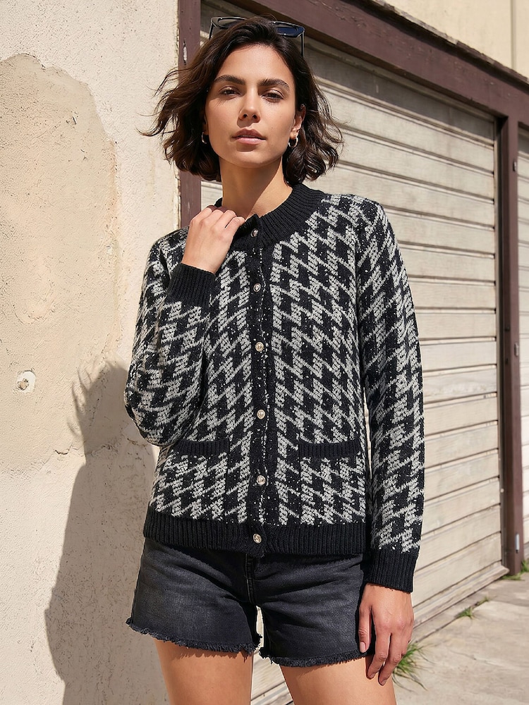 Roman Black Houndstooth Cardigan - Image 1 of 5