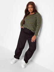 Yours Curve Green 100% Cotton Long Sleeve Stripe T-Shirts 2 Packs - Image 2 of 5