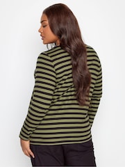 Yours Curve Green 100% Cotton Long Sleeve Stripe T-Shirts 2 Packs - Image 3 of 5
