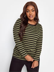 Yours Curve Green 100% Cotton Long Sleeve Stripe T-Shirts 2 Packs - Image 4 of 5
