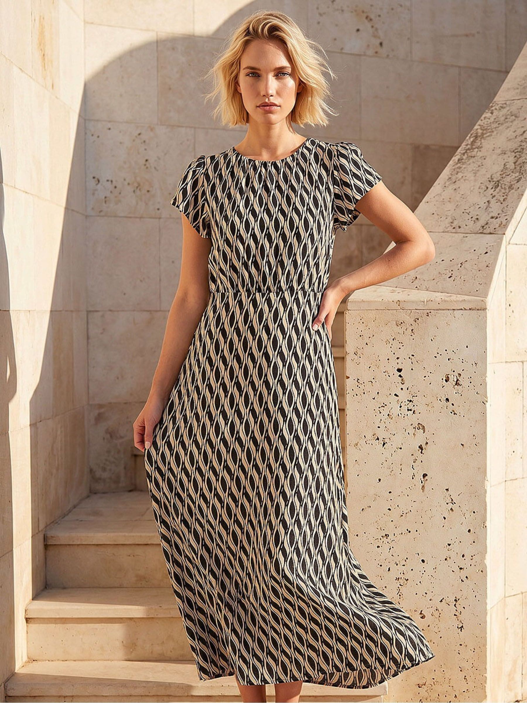 Roman Women's Ivory Abstract Geo Print Midi Dress Size 20 - Image 2