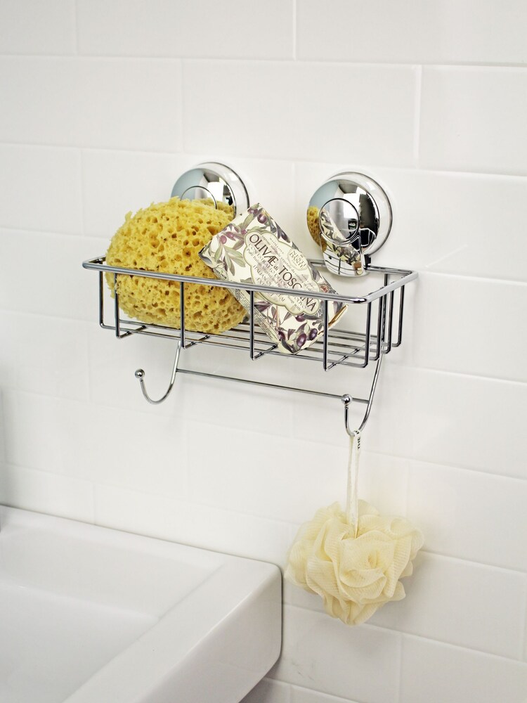Showerdrape Chrome Suction Sponge Basket Wall Mounted Suctionloc - Image 2 of 4