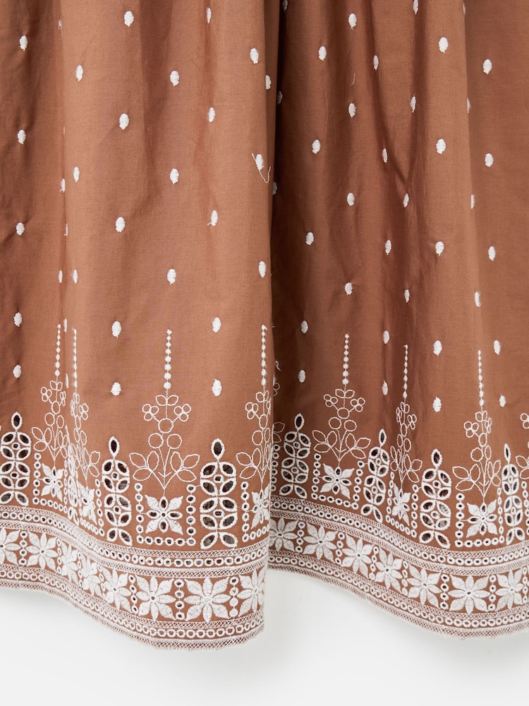 Oliver Bonas Brown Brown Broderie Spots V-Neck Puff Sleeve Midi Dress - Image 7 of 7 Oliver Bonas Brown Brown Broderie Spots V-Neck Puff Sleeve Midi Dress - Image 7 of 7