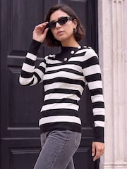 Roman Black Button Stripe Knit Jumper - Image 1 of 4