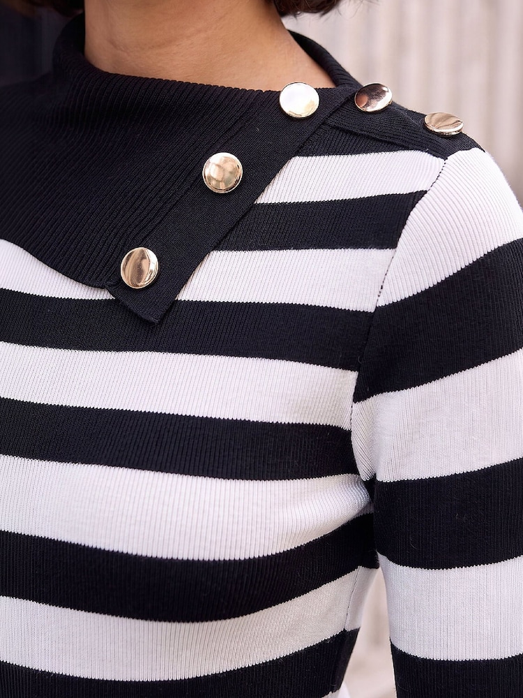 Roman Black Button Stripe Knit Jumper - Image 4 of 4 Roman Black Button Stripe Knit Jumper - Image 4 of 4