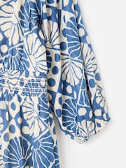 Oliver Bonas White Blue & Cream Sun Print V-Neck Tiered Midi Dress - Image 7 of 8